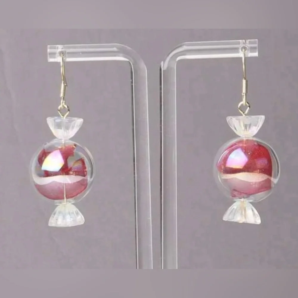“Peppermint Discs” Wrapped Hard Candy Sweets Cinnamon Bon Bon Kawaii Red Earring